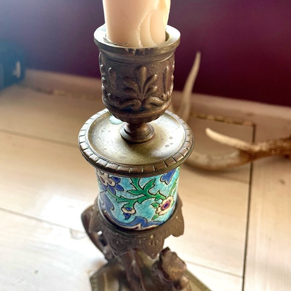 Antique French Longwy, Bronze Gargoyle Griffin Candlestick, Victorian, Gothic - Picture 7 of 12